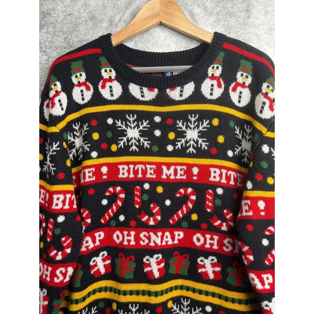 H&M Divided Ugly Christmas Holiday Sweater Bite Me Alien UFO Oh Snap Size Large
